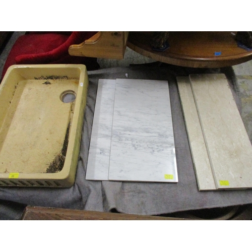 33 - An antique stoneware butler's sink, two Carerra marble panels and two other marble shelves
Location:... 