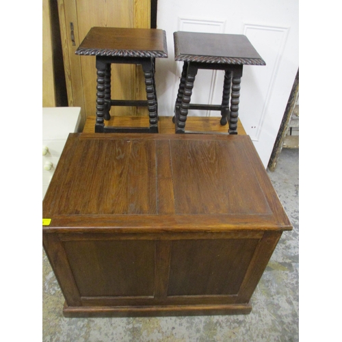 46 - A pair of early 20th century carved oak occasional table, an oak panelled chest and a mid 20th centu... 