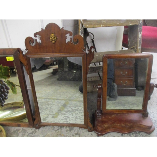 47 - Four mirrors to include an oak framed example painted with grapes, signed, a 19th century Queen Anne... 