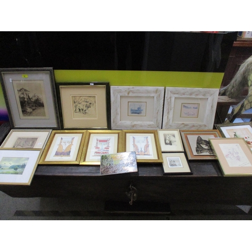 52 - A mixed lot of framed and glazed and unframed prints and other pictures to include one depicting Spa... 