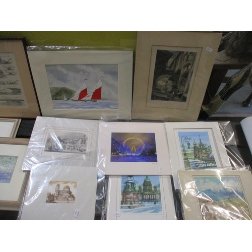 52 - A mixed lot of framed and glazed and unframed prints and other pictures to include one depicting Spa... 