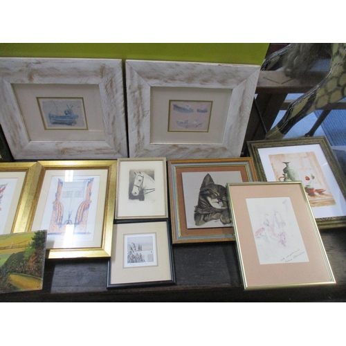 52 - A mixed lot of framed and glazed and unframed prints and other pictures to include one depicting Spa... 