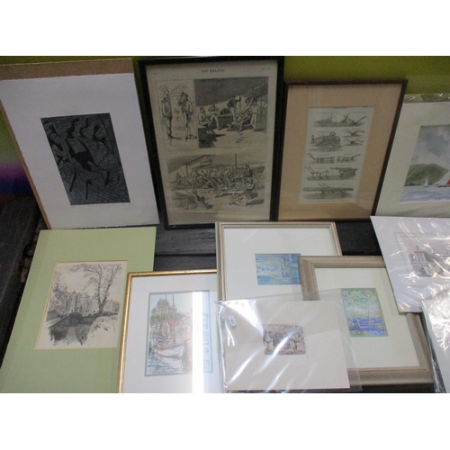 52 - A mixed lot of framed and glazed and unframed prints and other pictures to include one depicting Spa... 