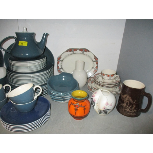 53 - Ceramics to include Poole pottery two tone Blue Moon part tea and dinner service, Crown Ducal Orange... 