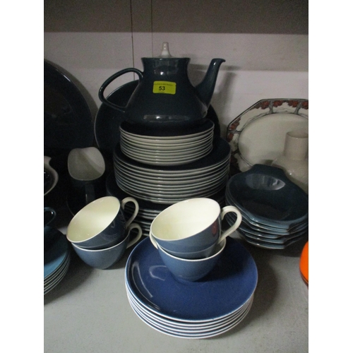 53 - Ceramics to include Poole pottery two tone Blue Moon part tea and dinner service, Crown Ducal Orange... 