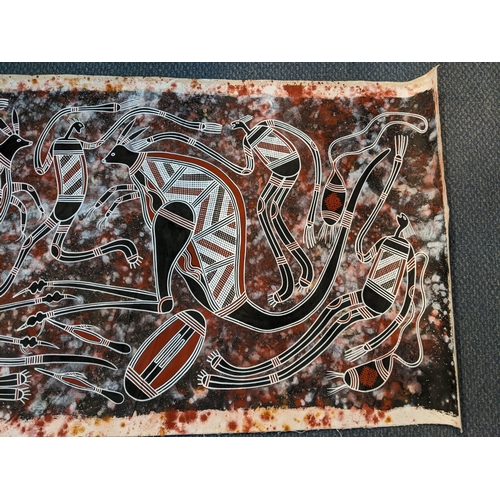 121 - An aboriginal oil on canvas, unframed, 56 x 107cm
Location: LWF