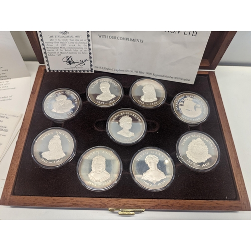 291 - A Birmingham Mint set of nine silver medals of the Queens of the British Isles collection of a limit... 