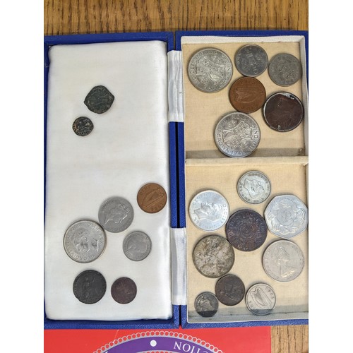 58 - Coins to include two Roman examples six crowns, two uncirculated coin collections and others, a £1 a... 