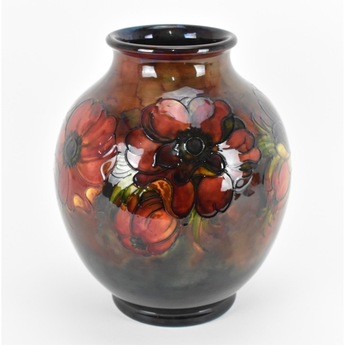 1 - A large Walter Moorcroft flambe glazed pottery vase, in the 'anemone' pattern, of globular form with... 