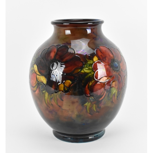 1 - A large Walter Moorcroft flambe glazed pottery vase, in the 'anemone' pattern, of globular form with... 