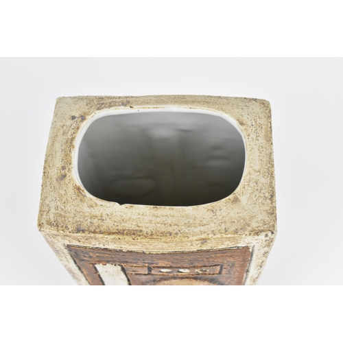 28 - A Troika pottery vase, circa 1970s, possibly by Mary Baker, of rectangular form with textured light ... 