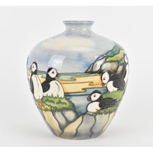 3 - A Moorcroft pottery 'Puffin' pattern vase designed by Carol Lovett, 1997, with impressed marks and s... 