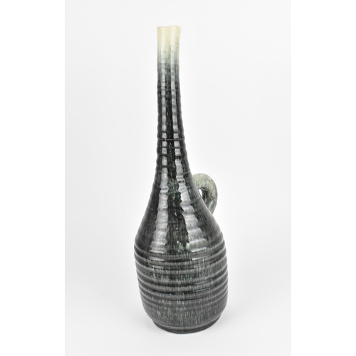 32 - A French mid century studio pottery vase by Accolay jug, designed with long tapered ribbed neck in g... 