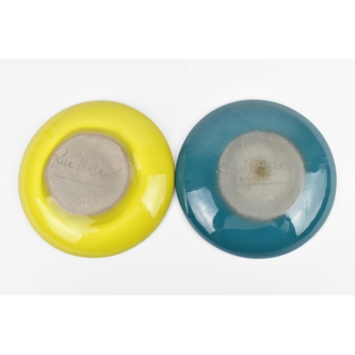 35 - Jacques (1926-2008) and Dani (1933-2010) Ruelland, two small circular dishes, glazed in yellow and t... 