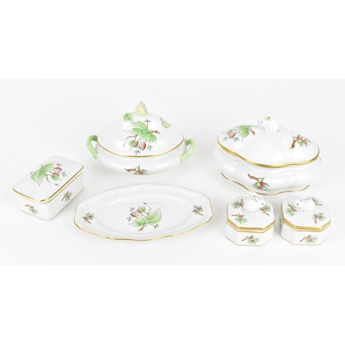 107 - A small collection of Herend porcelain in the 'Rosehip' pattern, to include a pair of pill boxes wit... 