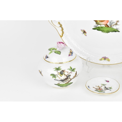 113 - A small collection of Herend porcelain in the 'Rothschild bird' pattern, to include a circular tray ... 