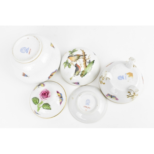 113 - A small collection of Herend porcelain in the 'Rothschild bird' pattern, to include a circular tray ... 