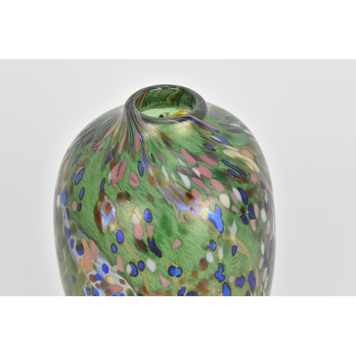 38 - A late 20th century studio glass vase, of ovoid form with pink, white and iridescent blue confetti d... 