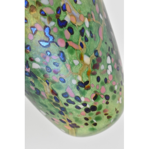 38 - A late 20th century studio glass vase, of ovoid form with pink, white and iridescent blue confetti d... 