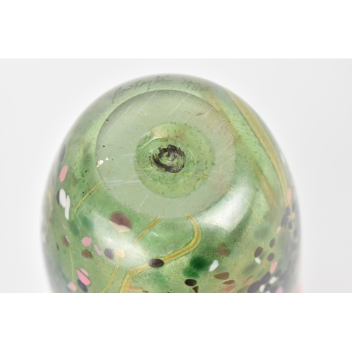 38 - A late 20th century studio glass vase, of ovoid form with pink, white and iridescent blue confetti d... 