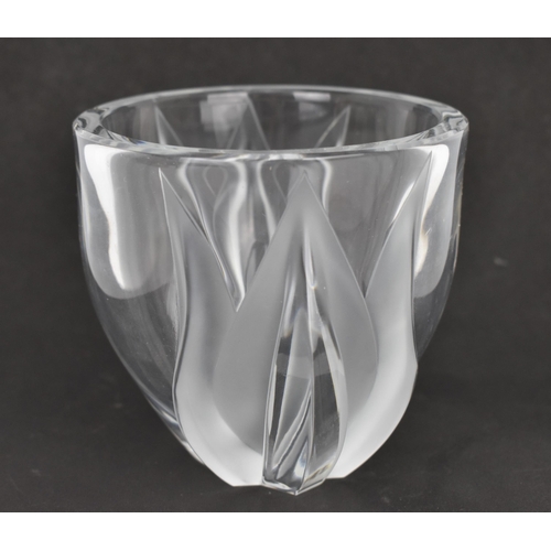 46 - A French Lalique 'two tulip' vase, post 1945, designed with frosted and clear glass, the underside w... 