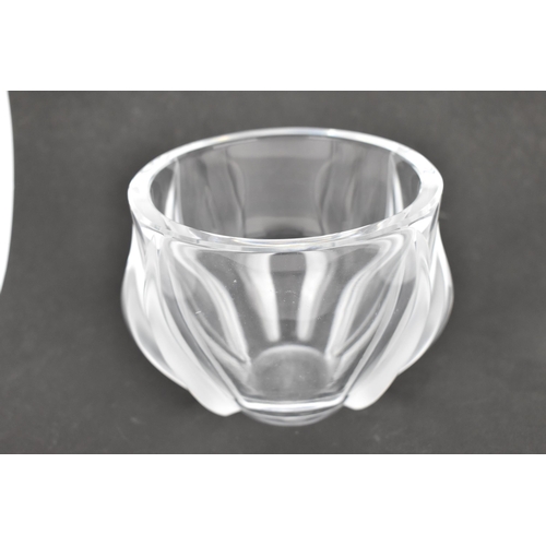 46 - A French Lalique 'two tulip' vase, post 1945, designed with frosted and clear glass, the underside w... 