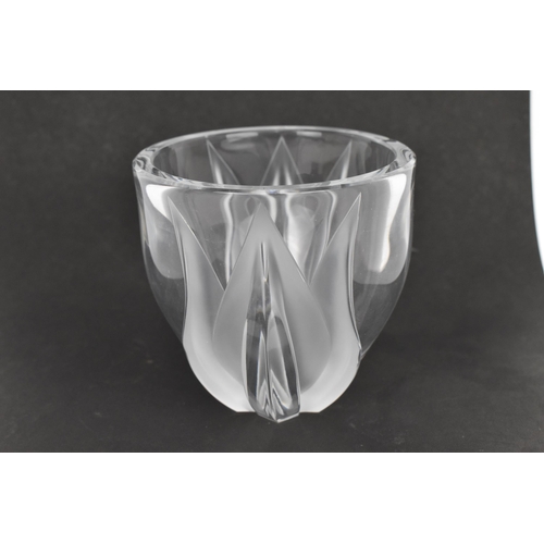 46 - A French Lalique 'two tulip' vase, post 1945, designed with frosted and clear glass, the underside w... 