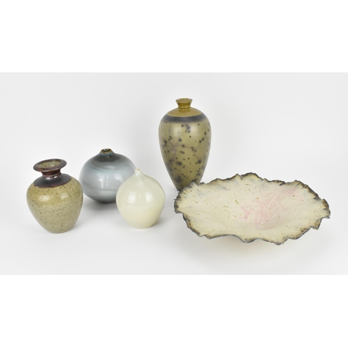 71 - A small collection of Studio pottery, to include a Brenda Piper centrepiece with frill rim, 28 cm di... 