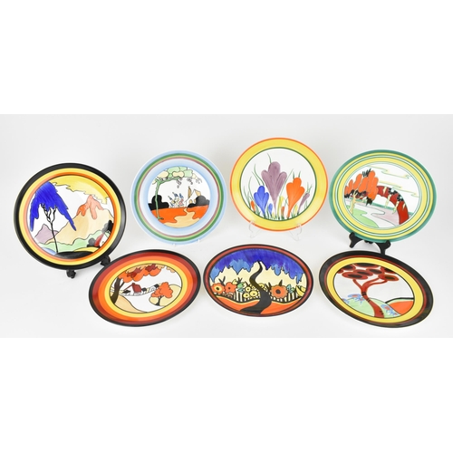 77 - A collection of seven hand painted Wedgwood prototype plates in the Bizarre living landscape series ... 