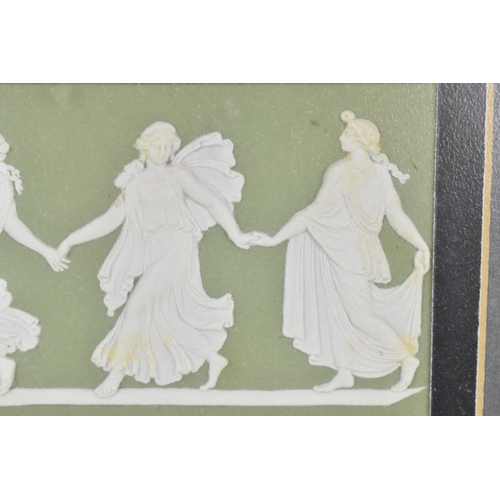 84 - A framed Wedgwood 'Dancing Hours' sage jasperware plaque, the reverse with factory mark and date '89... 