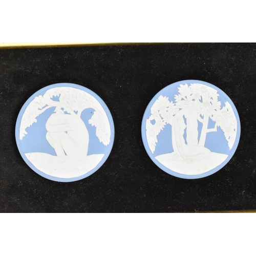 85 - A  Wedgwood model of Leda and the swan on a blue jasperware base, together with a small framed Wedgw... 