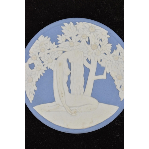 85 - A  Wedgwood model of Leda and the swan on a blue jasperware base, together with a small framed Wedgw... 