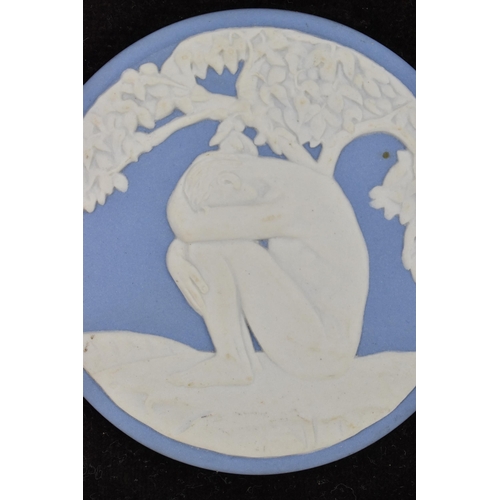 85 - A  Wedgwood model of Leda and the swan on a blue jasperware base, together with a small framed Wedgw... 