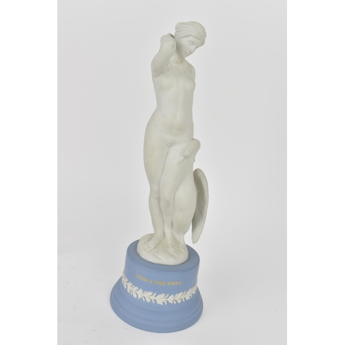 85 - A  Wedgwood model of Leda and the swan on a blue jasperware base, together with a small framed Wedgw... 