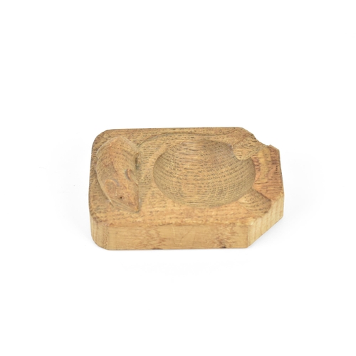 86 - Robert Thompson of Kilburn (1876-1955) Mouseman ashtray, oak, with carved mouse signature, 10.2 cm w... 