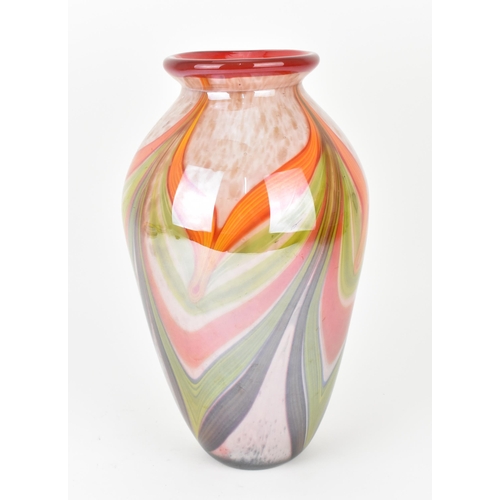 91 - A Murano aventurine glass vase, of ovoid form with everted rim, the body with green and orange tones... 