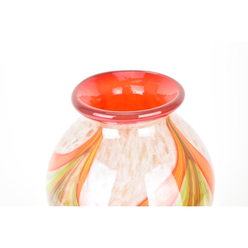 91 - A Murano aventurine glass vase, of ovoid form with everted rim, the body with green and orange tones... 