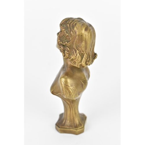 118 - A small cast bronze female bust designed by Joe Descomps, (French,1872-1948), modelled in the art no... 