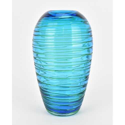 122 - An Italian hand blown filo girato glass vase, probably by Fulvio Bianconi, Venice, the blue ground o... 