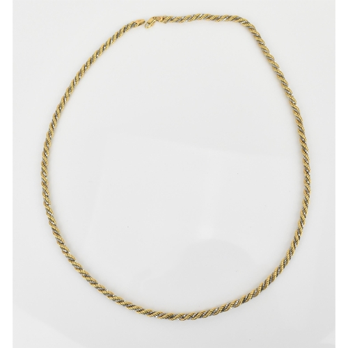 182 - A 9ct two tone gold ropetwist chain necklace, 57 cm long, stamped 375, 18.7 grams