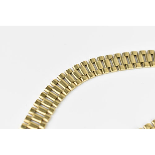 183 - An Italian 9ct yellow gold necklace and matching bracelet, with articulated flat brick links, with b... 