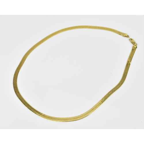 186 - An 18ct yellow gold herringbone chain necklace, 43.5 c long, weight 16.5 grams