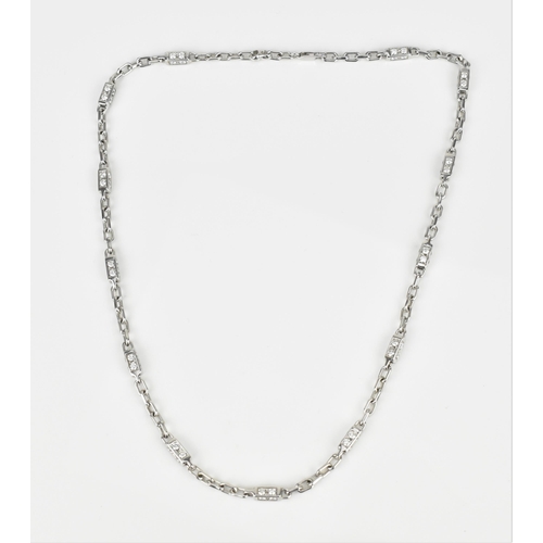 188 - An 18ct white gold and diamond necklace, with cable chain and cube links set with eight brilliant cu... 