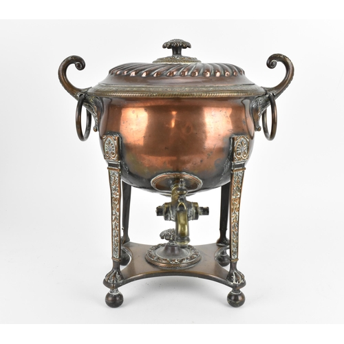 213 - A 19th century Regency copper and bras samovar, designed with vitruvian scroll border, fluted lid wi... 