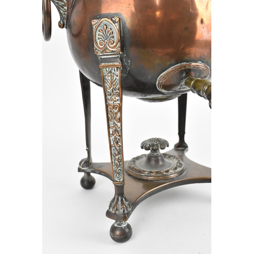 213 - A 19th century Regency copper and bras samovar, designed with vitruvian scroll border, fluted lid wi... 