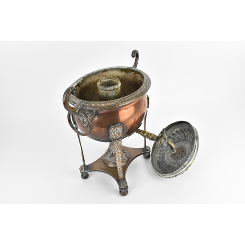 213 - A 19th century Regency copper and bras samovar, designed with vitruvian scroll border, fluted lid wi... 