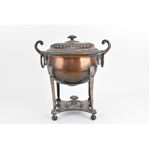 213 - A 19th century Regency copper and bras samovar, designed with vitruvian scroll border, fluted lid wi... 