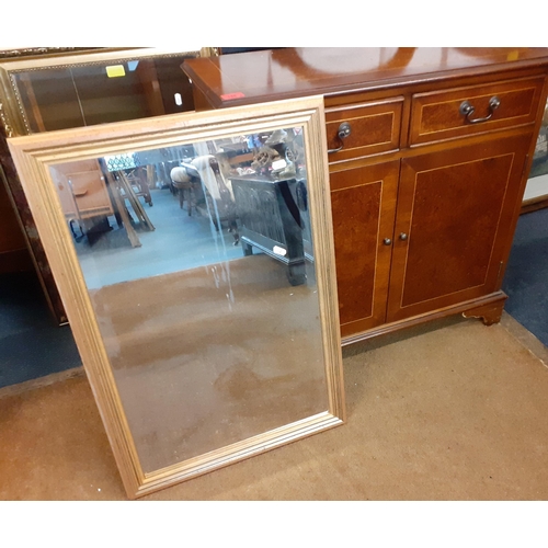 66 - A reproduction yew side cabinet together with a modern gold coloured framed mirror
Location: BWR