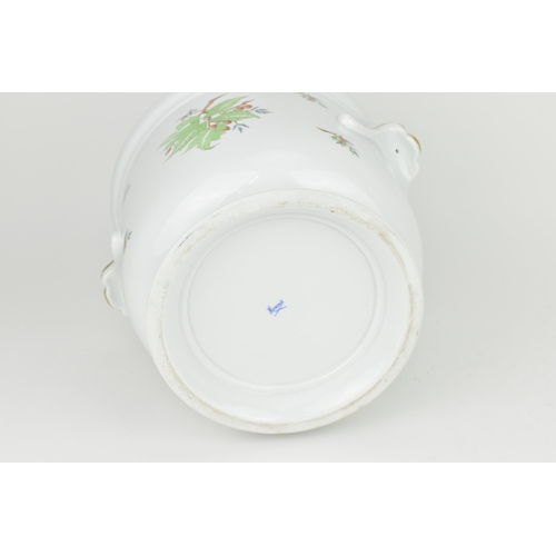 106 - A large Herend porcelain cachepot, in the 'Rosehip' pattern, with shell handles either side and gilt... 