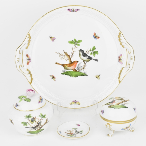 113 - A small collection of Herend porcelain in the 'Rothschild bird' pattern, to include a circular tray ... 